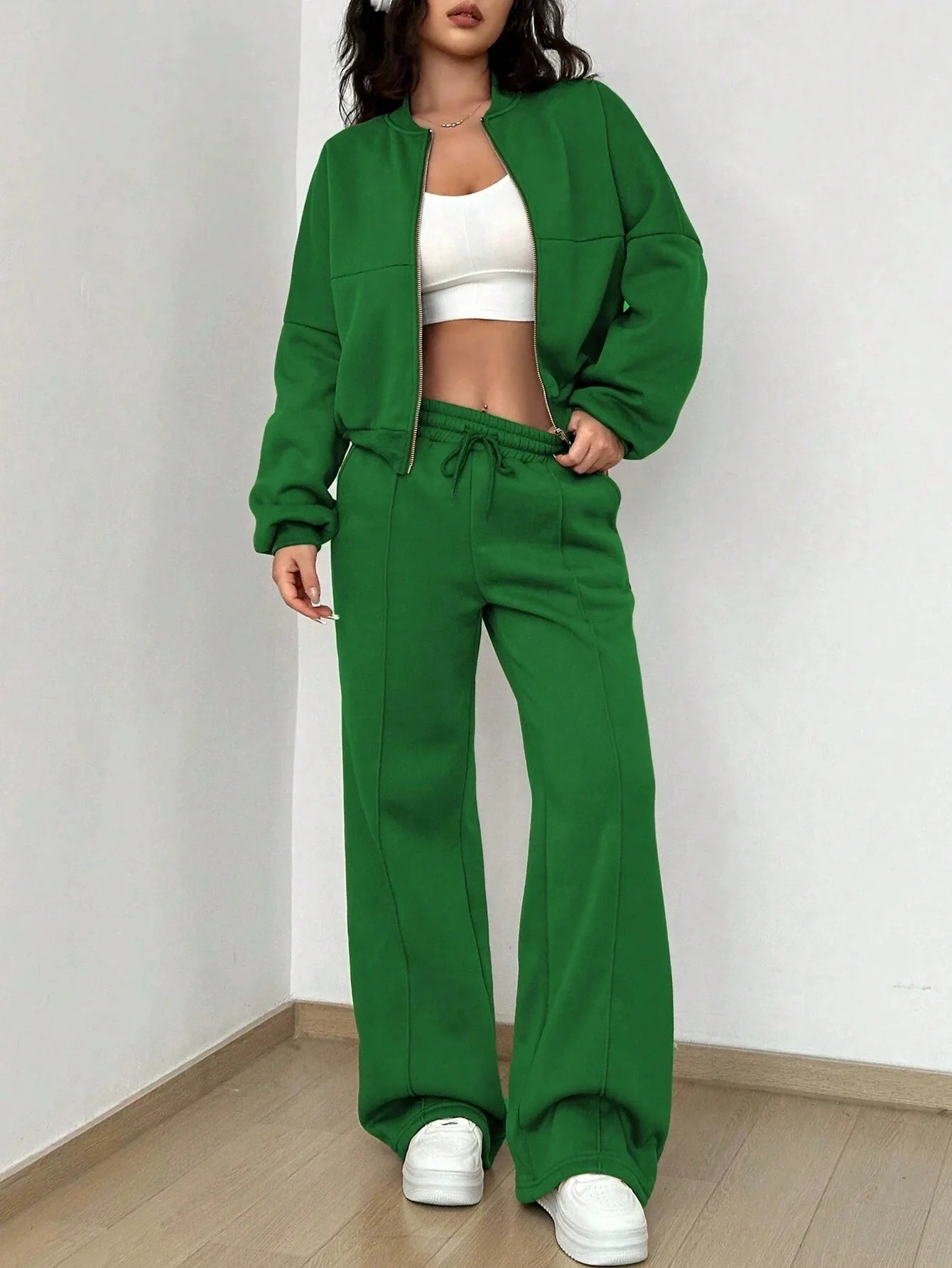 Women’s Bomber Jacket & Jogger Set– Relaxed Fit – Soft Fleece-Like Fabric – Zip Front Casual Layer