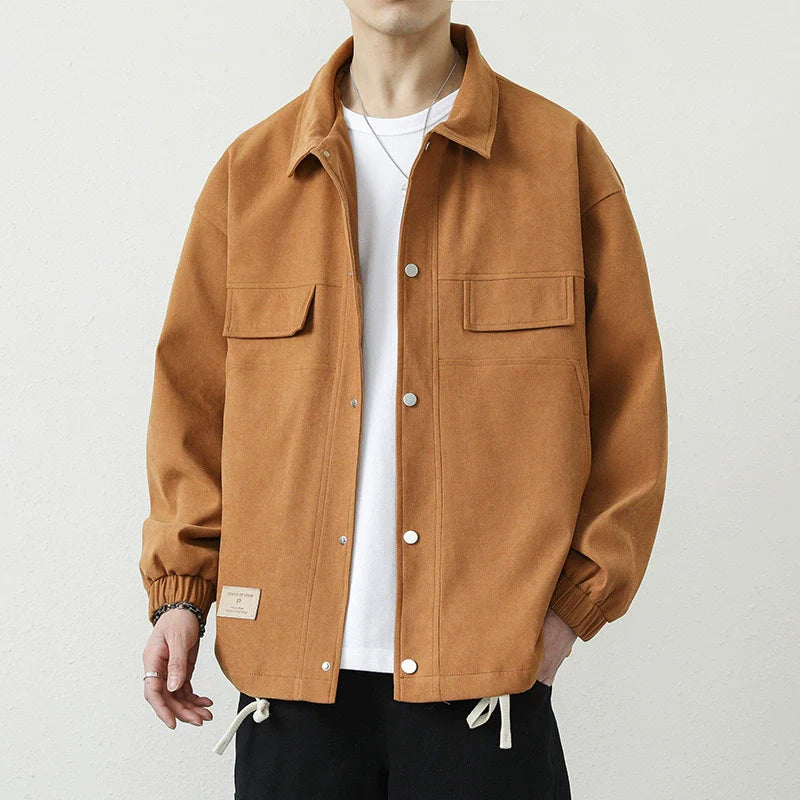 Men’s Jacket – Relaxed Fit – Cotton Blend – Point Collar – Snap Closure – Drawstring Hem