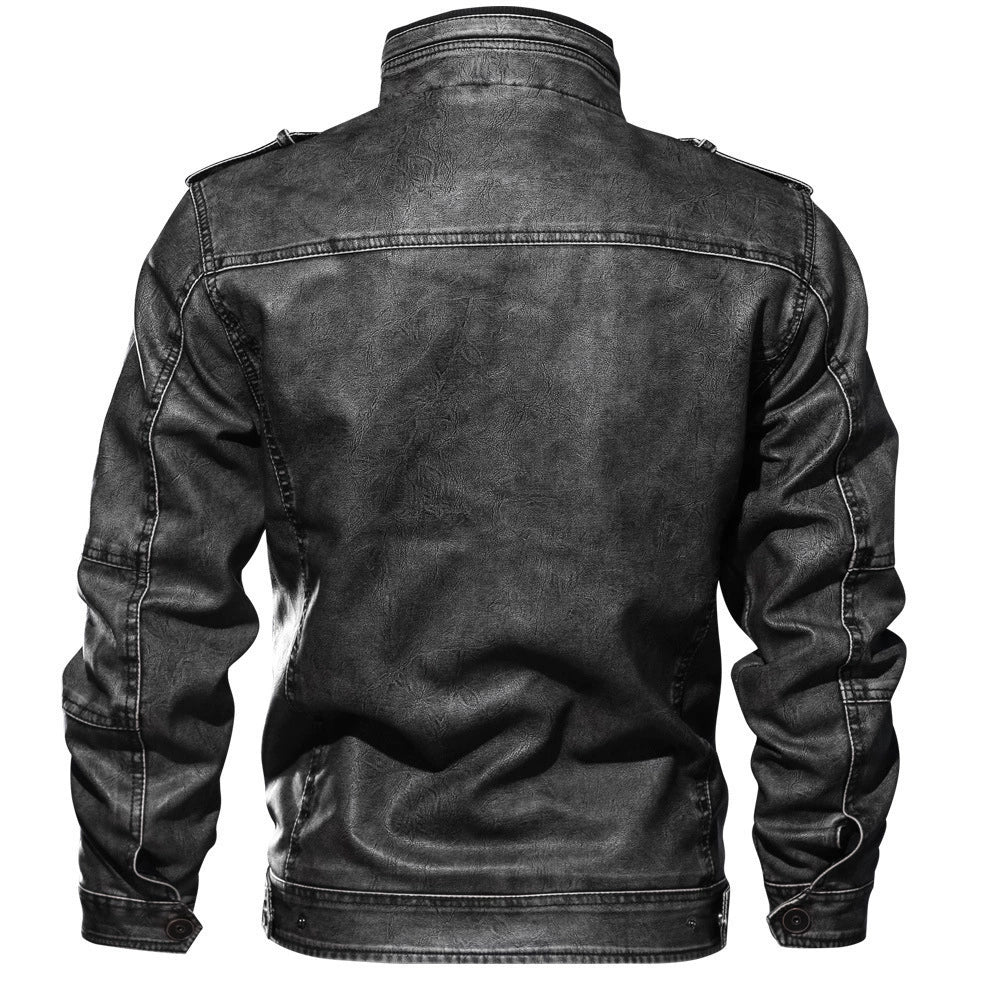 Men’s Jacket – Slim Fit – Leather-Like Fabric – Stand-Up Collar – Multi-Pocket – Epaulet Design