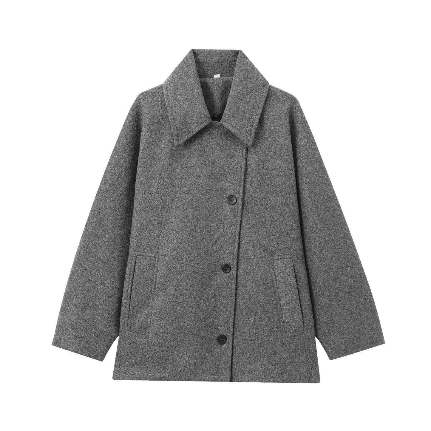 Women’s Wool Jacket – Oversized Fit – Wide Collar – Button Front Medium Length