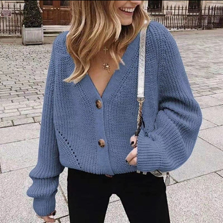 Women’s Cardigan – Chunky Knit – Oversized Fit – V-Neck – Button Front – Ribbed Trim
