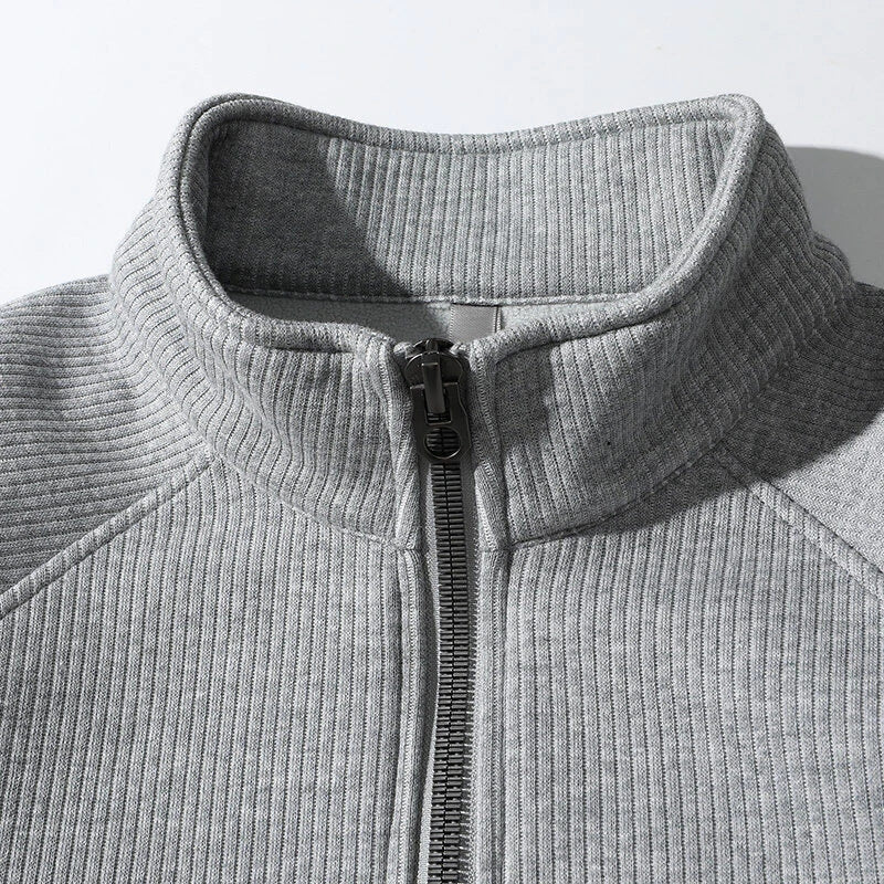 Men’s Half-Zip Sweatshirt – Ribbed Knit – Relaxed Fit – Stand Collar – Raglan Sleeve