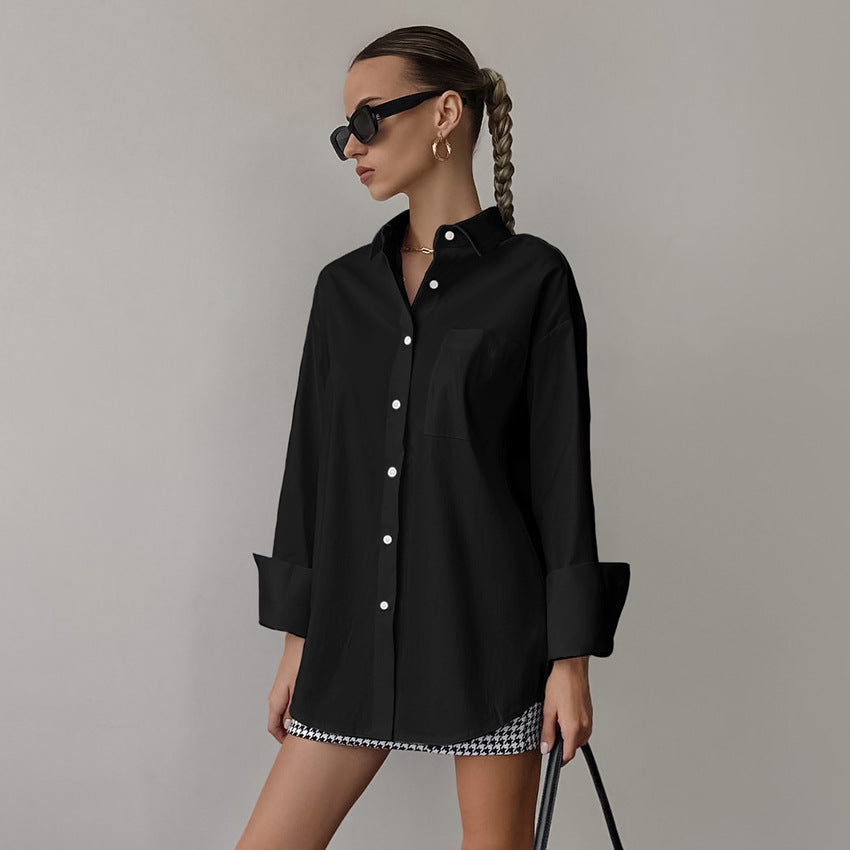 Women’s Button-Up Shirt – Cotton Blend – Oversized Fit – Long Sleeve Casual Top