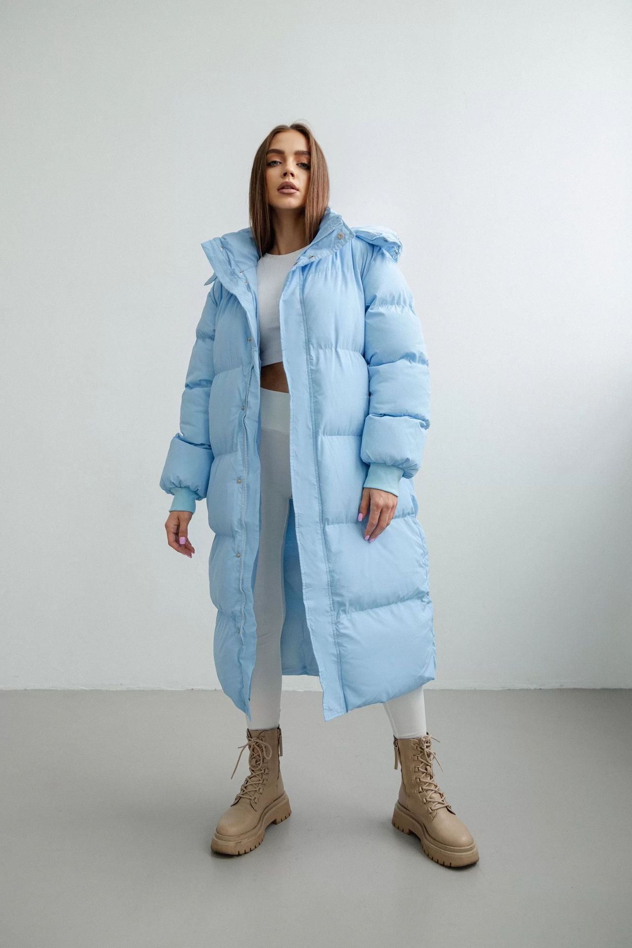 Women’s Puffer Trench Coat – Oversized Fit – Quilted Insulated – Hooded High Collar – Full Zip