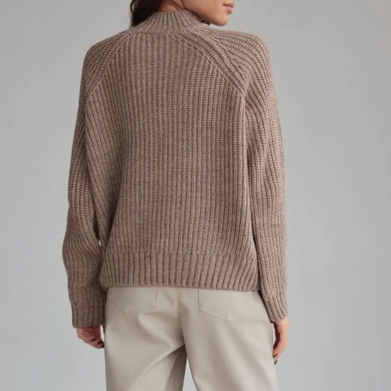 Women’s Knit Sweater – Wool Blend – Loose Fit – Mock Neck – Raglan Sleeve – Ribbed