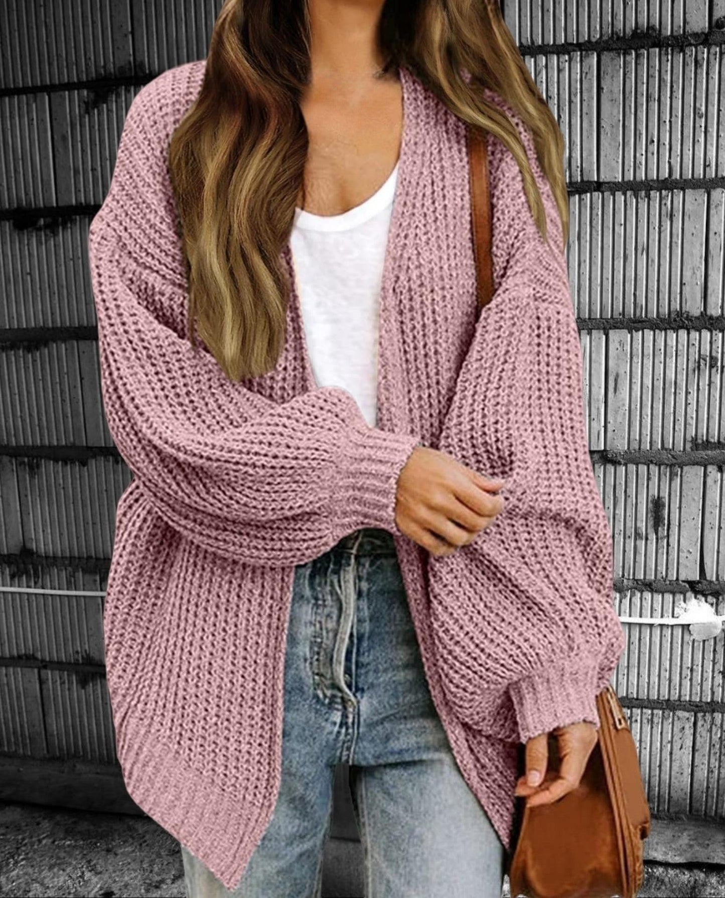Women’s Knitted Cardigan – Chunky Wool Blend – Oversized Fit – Open Front Layer