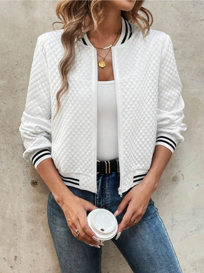 Women’s Bomber Jacket – Quilted Padded Design – Relaxed Fit – Ribbed Trim – Zipper Closure