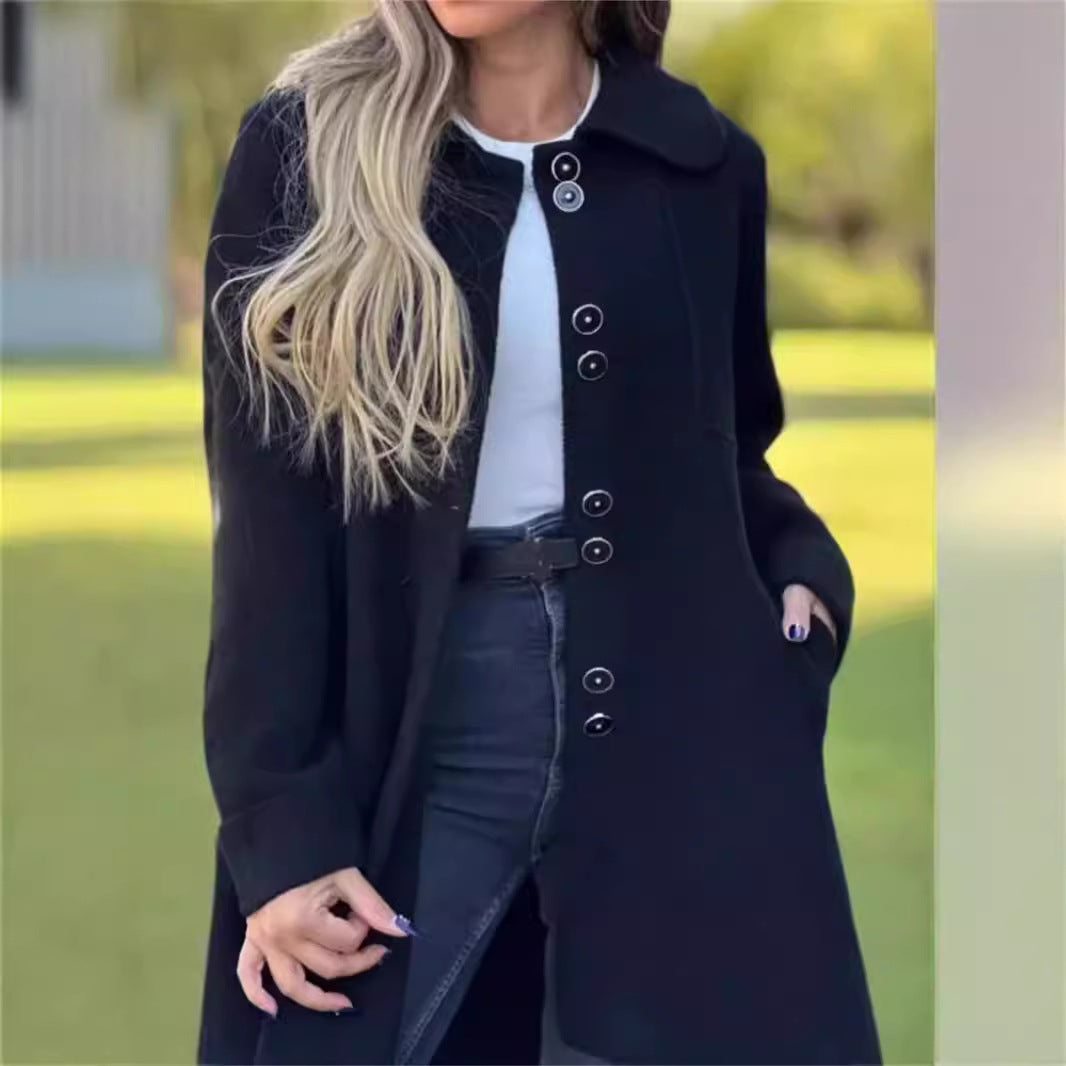 Women’s Wool Coat – Tailored Fit – Single-Breasted – Thigh Length – Classic Collar