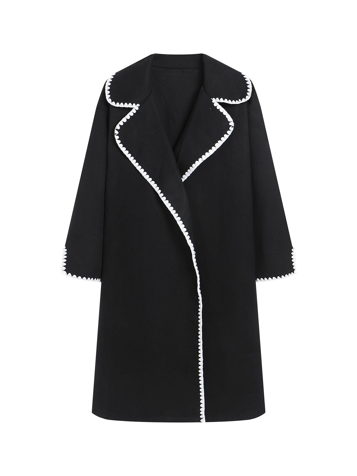 Women’s Windbreaker Jacket – Oversized Fit – Wool Feel – Lapel – Shell Embroidery