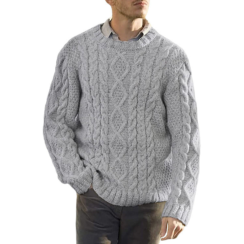 Men’s Sweater – Oversized Fit – Chunky Wool Knit – Cable Pattern – Long Sleeve Pullover