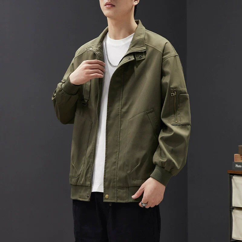 Men’s Bomber Jacket – Relaxed Fit – Cotton Blend – Stand Collar – Utility Pockets