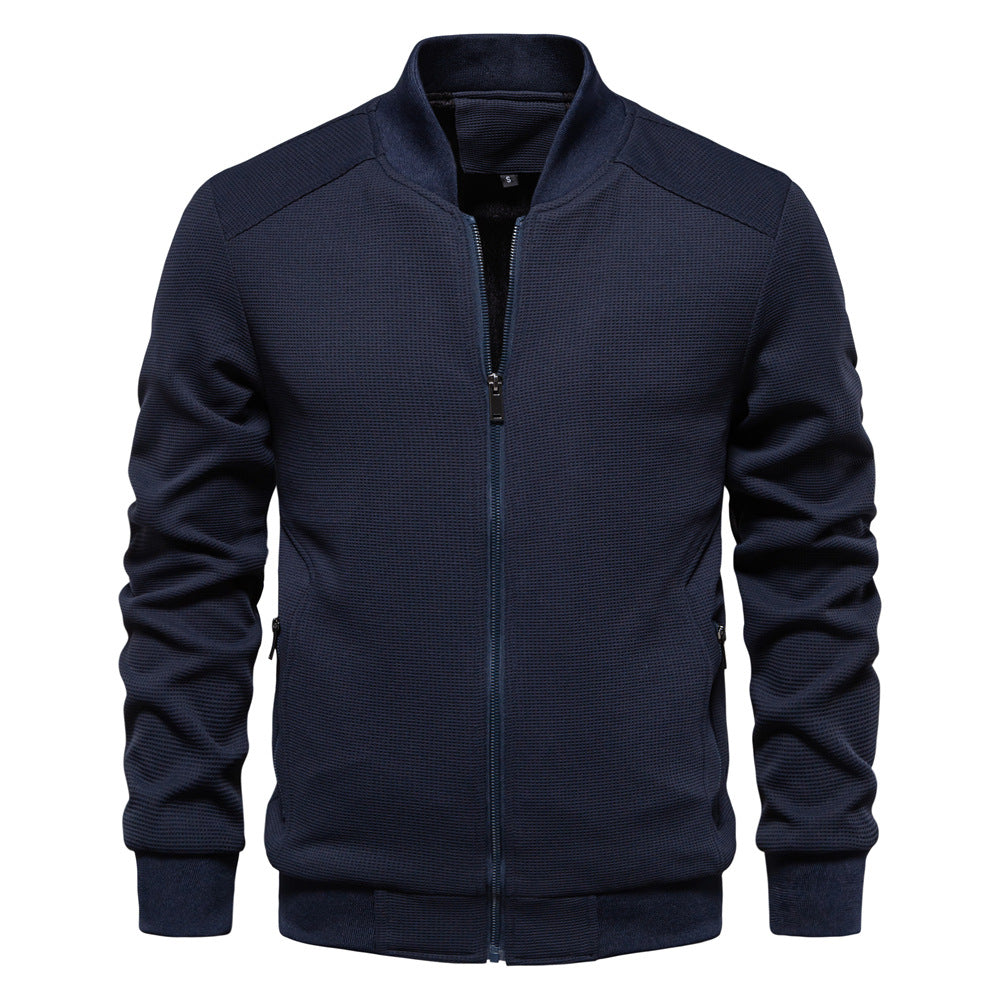 Men’s Bomber Jacket – Slim Fit – Textured Fabric – Zippered Pockets – Ribbed Trim