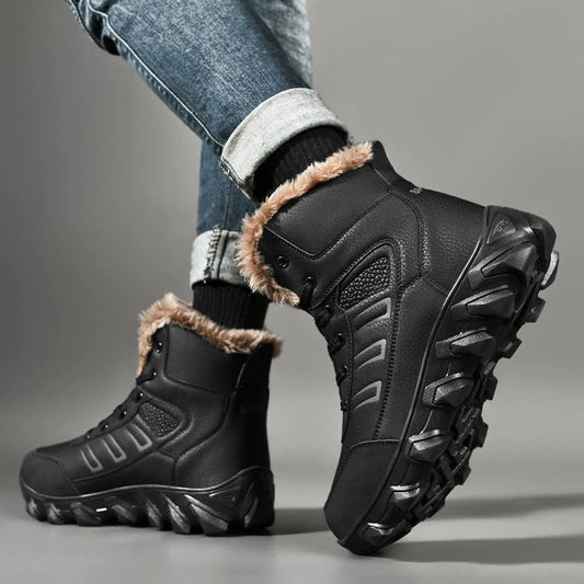 Men's High-Top Boots – Faux Fur Collar – Rugged Sole – Lace-Up Supportive Fit