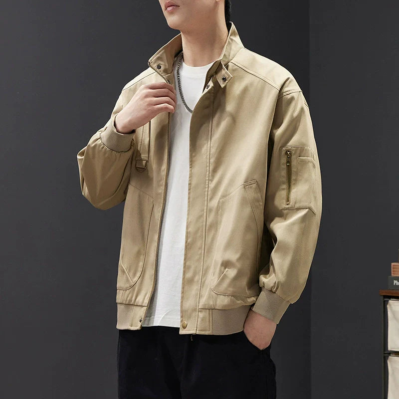 Men’s Bomber Jacket – Relaxed Fit – Cotton Blend – Stand Collar – Utility Pockets