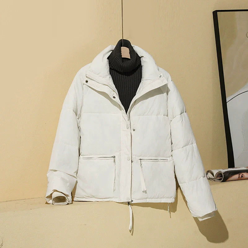Women’s Puffer Coat – Quilted Insulated – Boxy Fit – Cropped Length – Stand Collar