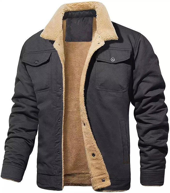 Men’s Utility Jacket – Relaxed Fit – Sherpa Lined – Snap Button Front – Chest Pockets