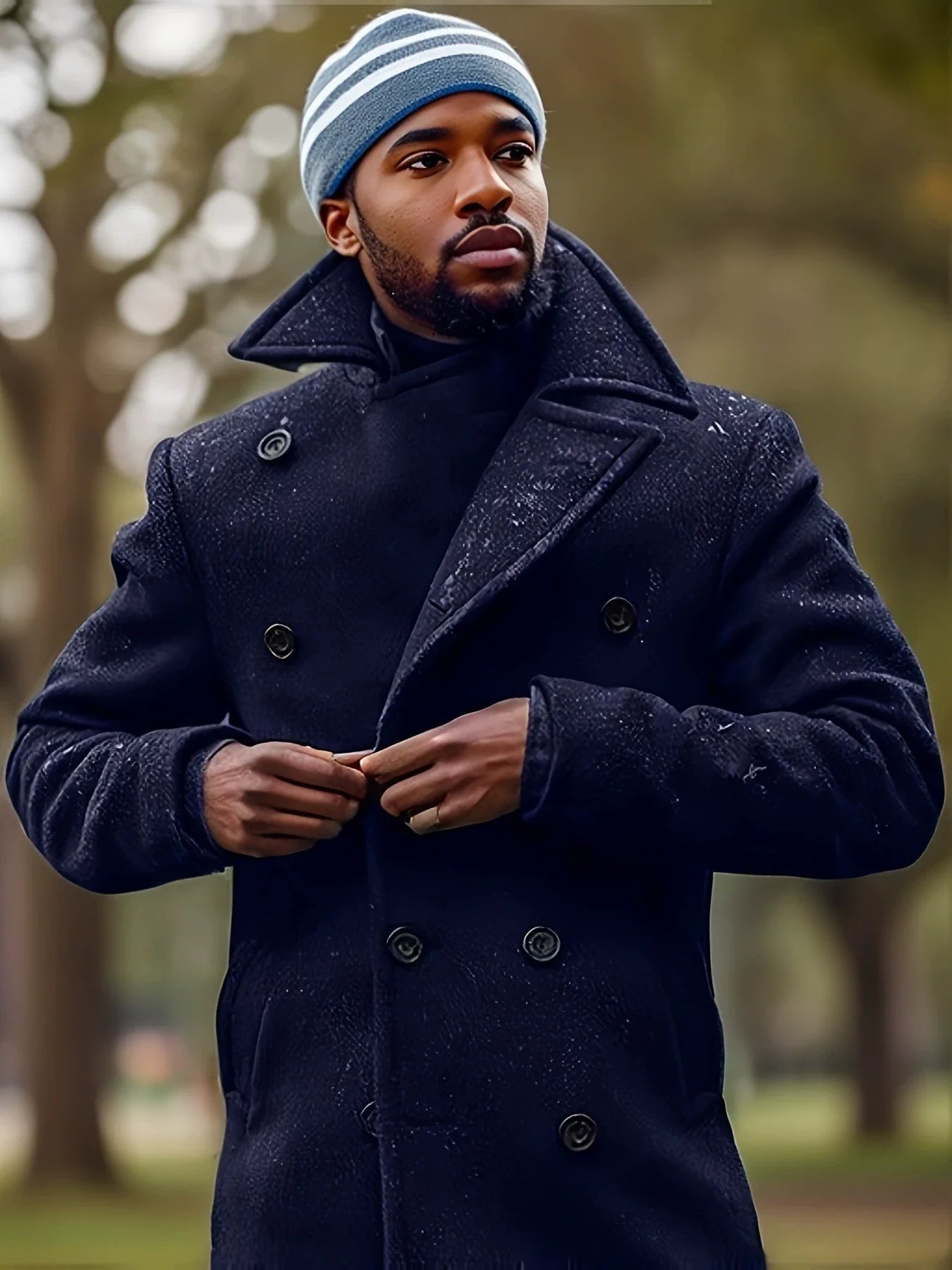 Men’s Coat – Tailored Fit – Wool Blend – Double-Breasted – Mid-Length – Formal Style