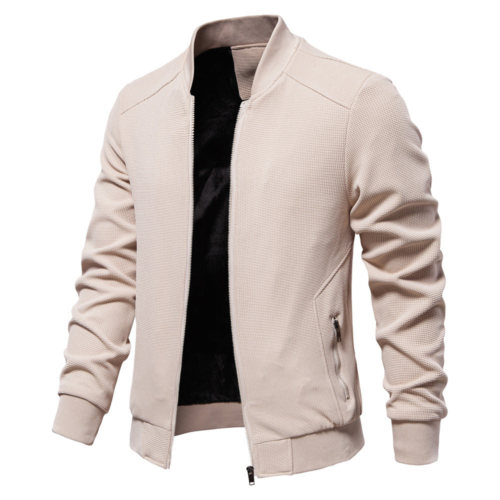 Men’s Bomber Jacket – Slim Fit – Textured Fabric – Zippered Pockets – Ribbed Trim