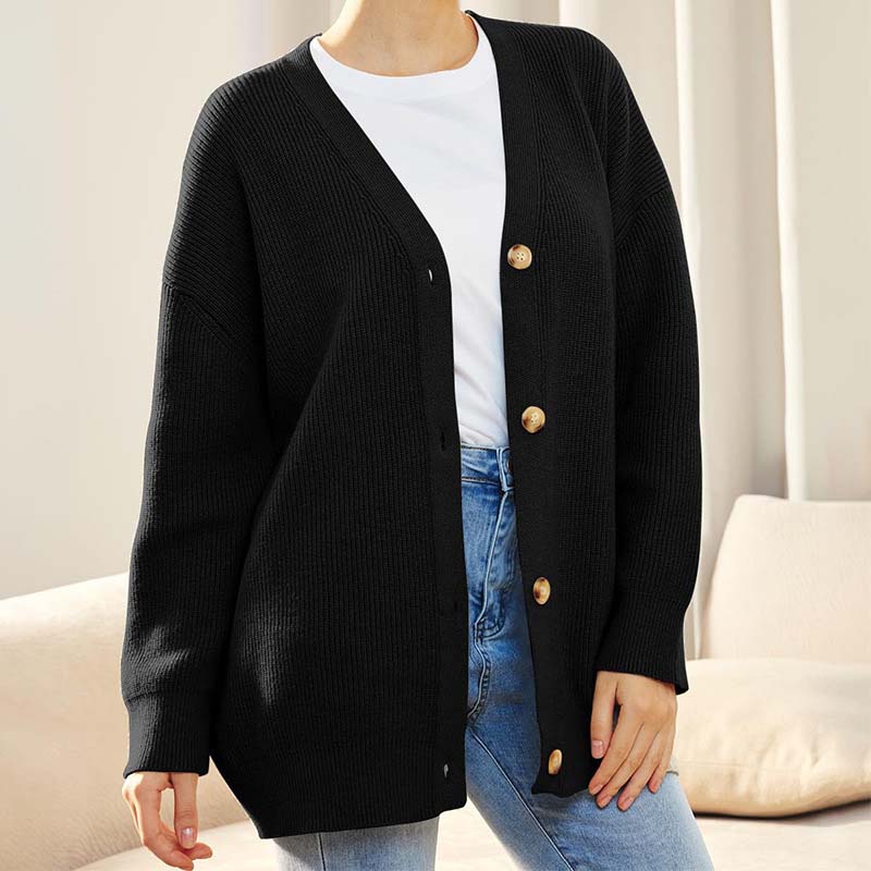 Women’s Cardigan – Soft Knit – Oversized Fit – Ribbed Texture – Button Front Layer
