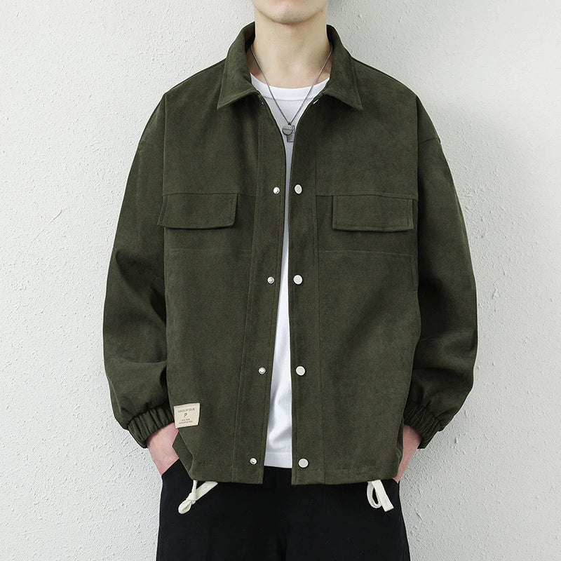 Men’s Jacket – Relaxed Fit – Cotton Blend – Point Collar – Snap Closure – Drawstring Hem