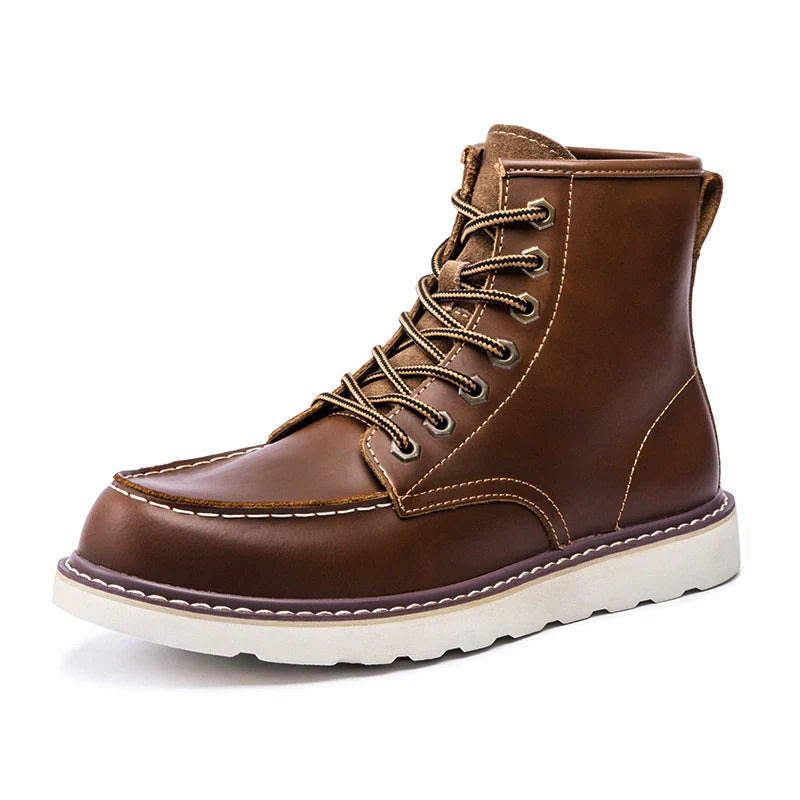 Men’s Ankle Boots – Leather – Lace-Up – Moc-Toe – Padded Collar – Durable Sole