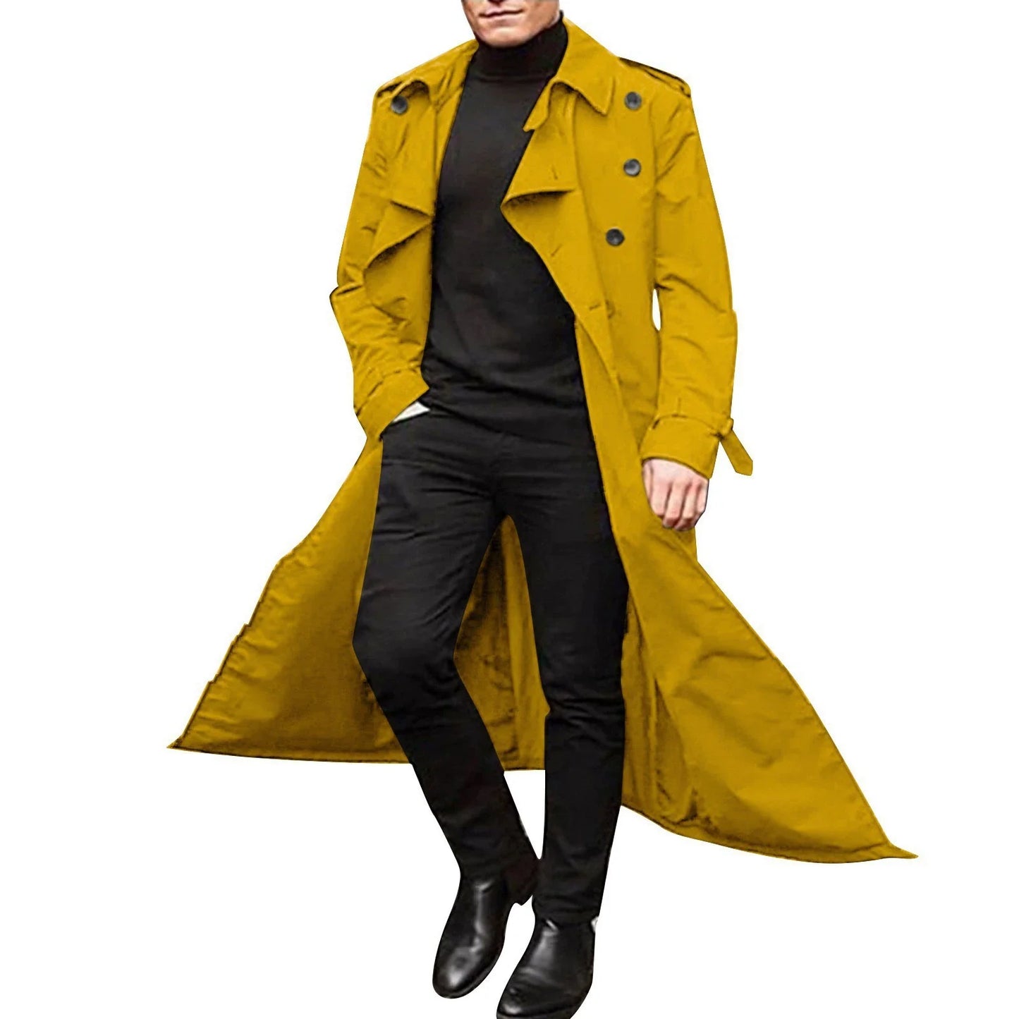 Men’s Trench Coat – Tailored Fit – Double-Breasted – Notched Lapels – Epaulettes