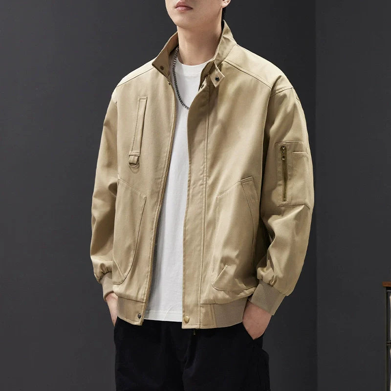 Men’s Bomber Jacket – Relaxed Fit – Cotton Blend – Stand Collar – Utility Pockets