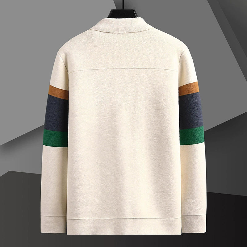 Men’s Knitted Jacket – Slim Fit – Geometric Pattern – Shirt Collar – Button Front