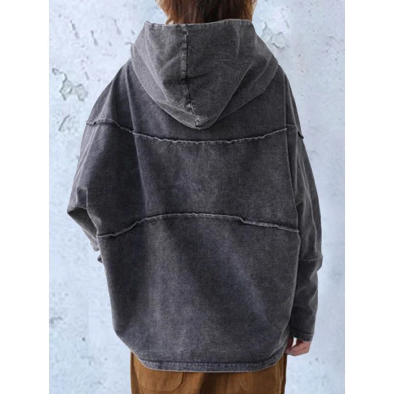 Women’s Pullover Hoodie – Oversized Relaxed Fit – Draped Cowl Neck – Vintage Cotton Feel
