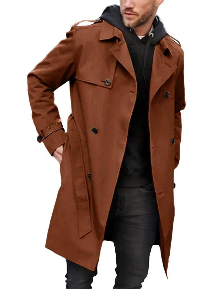 Men’s Trench Coat – Regular Fit – Double-Breasted – Cotton Blend – Storm Flap – Mid-Thigh Length