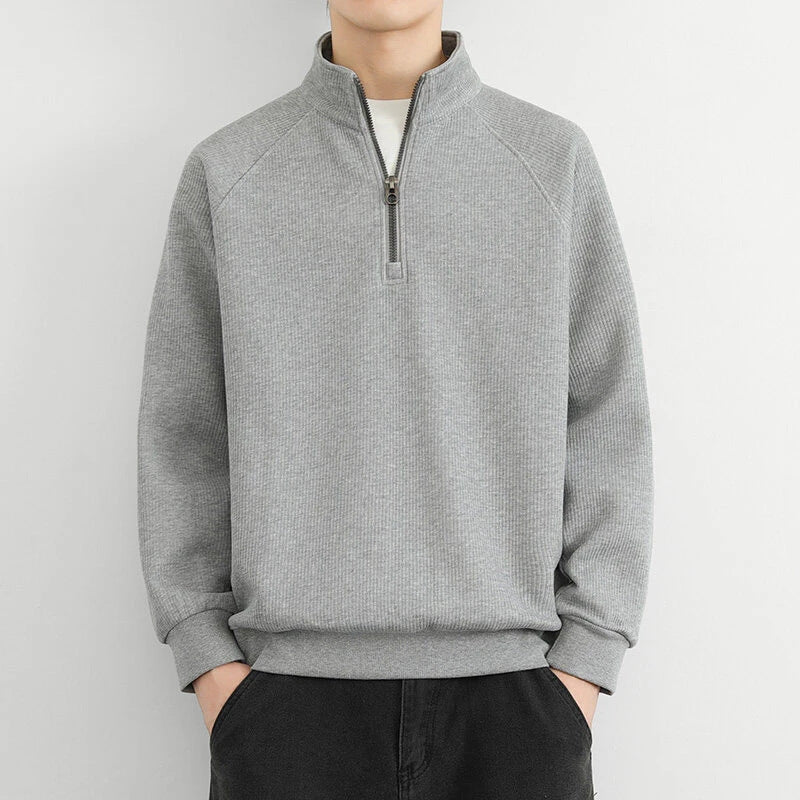 Men’s Half-Zip Sweatshirt – Ribbed Knit – Relaxed Fit – Stand Collar – Raglan Sleeve