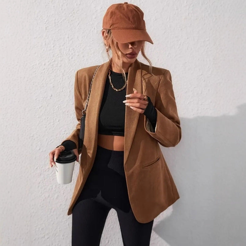 Women’s Blazer – Relaxed Oversized Fit – Longline Open Front – Shawl Lapel Structured Shoulders