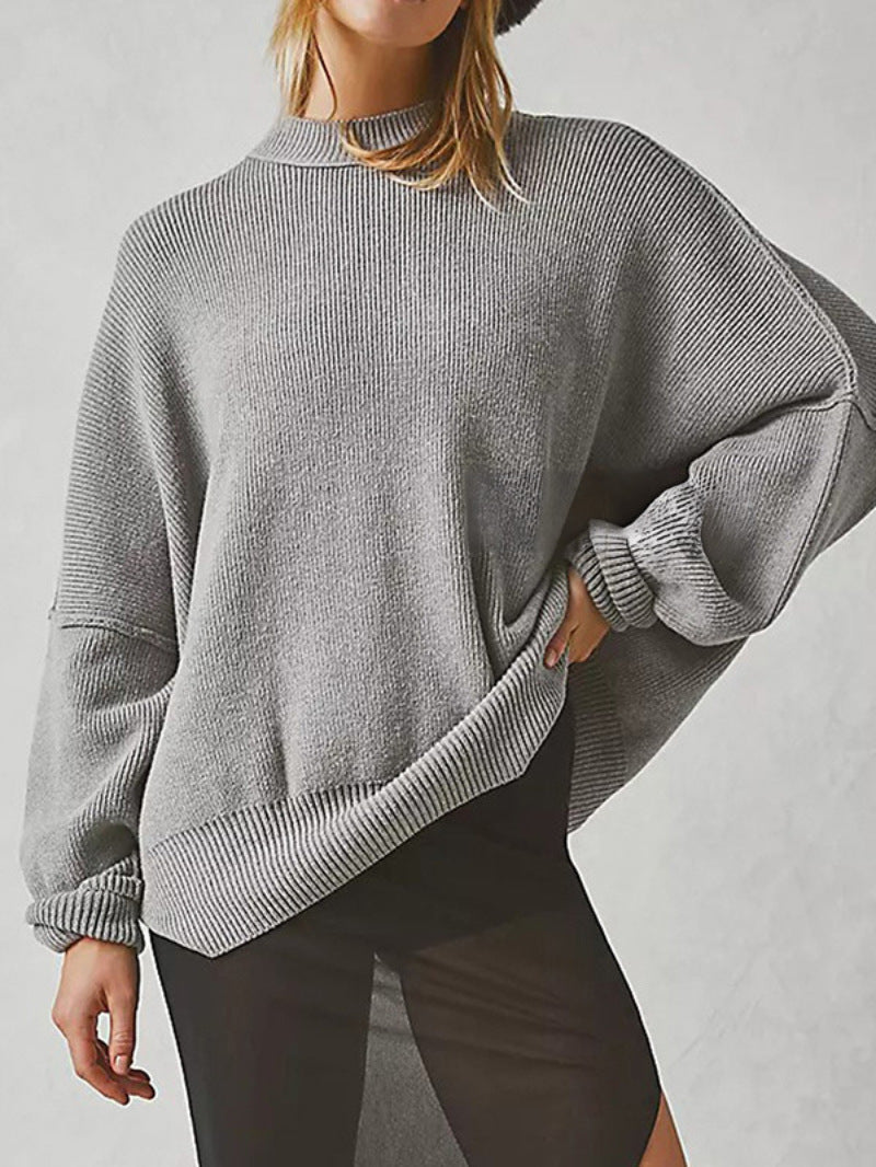 Women’s Pullover Knit Sweater – Oversized Fit – Textured Finish – Side Slits – Crew Neck