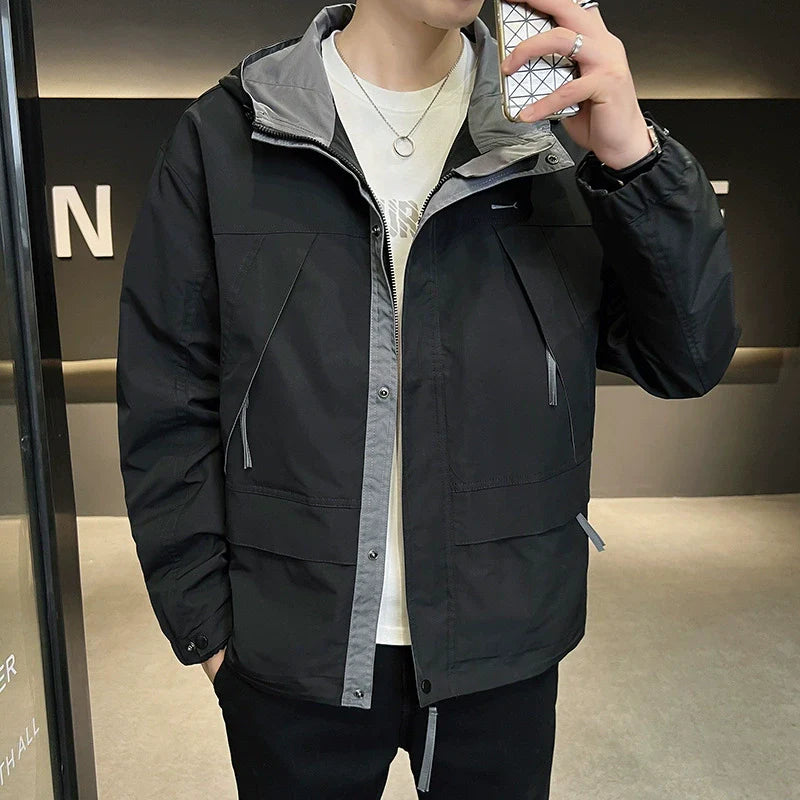 Men’s Lightweight Jacket – Regular Fit – Hooded – Full-Zip – Snap Front – Multi-Pocket