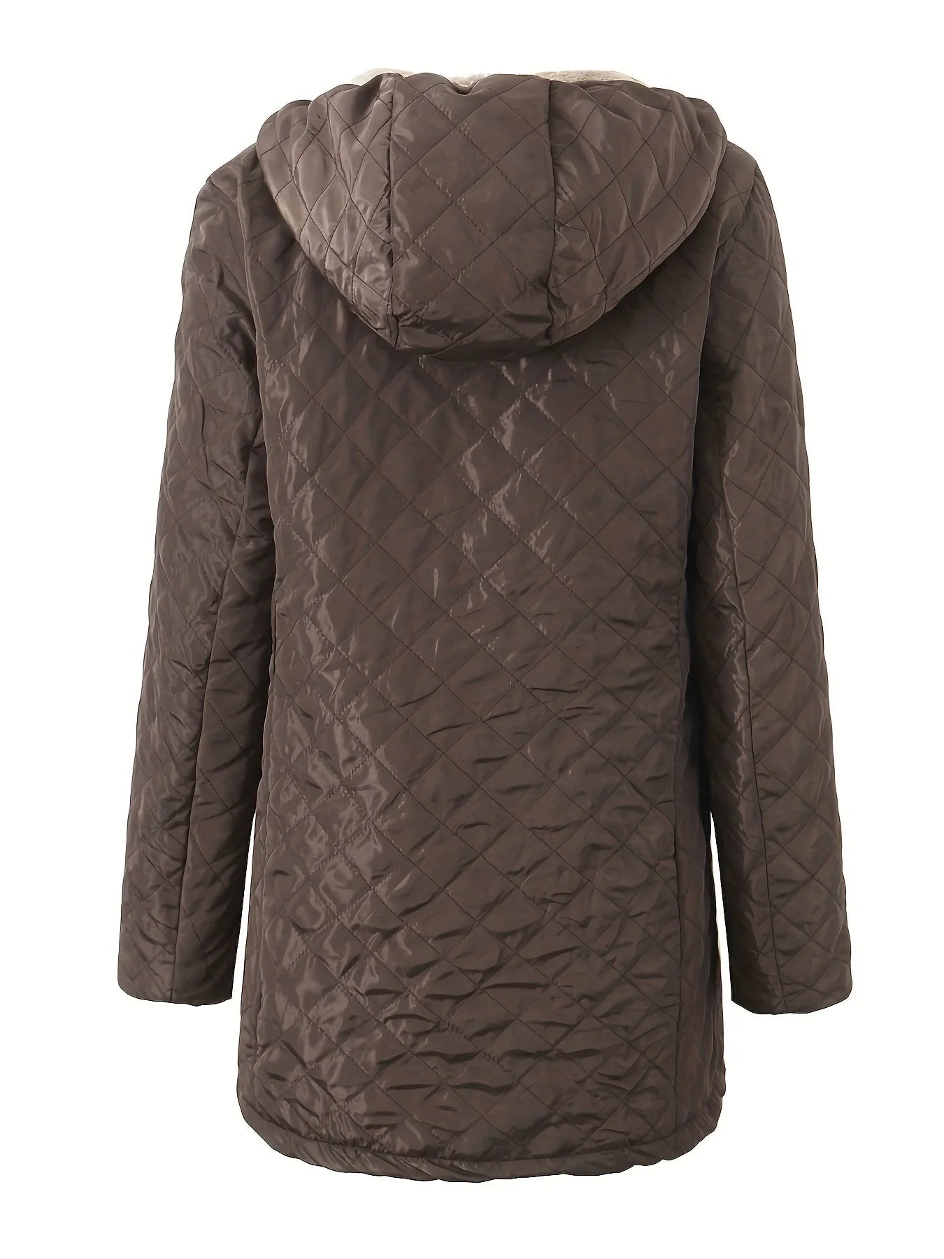 Women’s Quilted Hooded Jacket – Plush Lined – Relaxed Fit – Mid-Thigh Length – Zipper Front