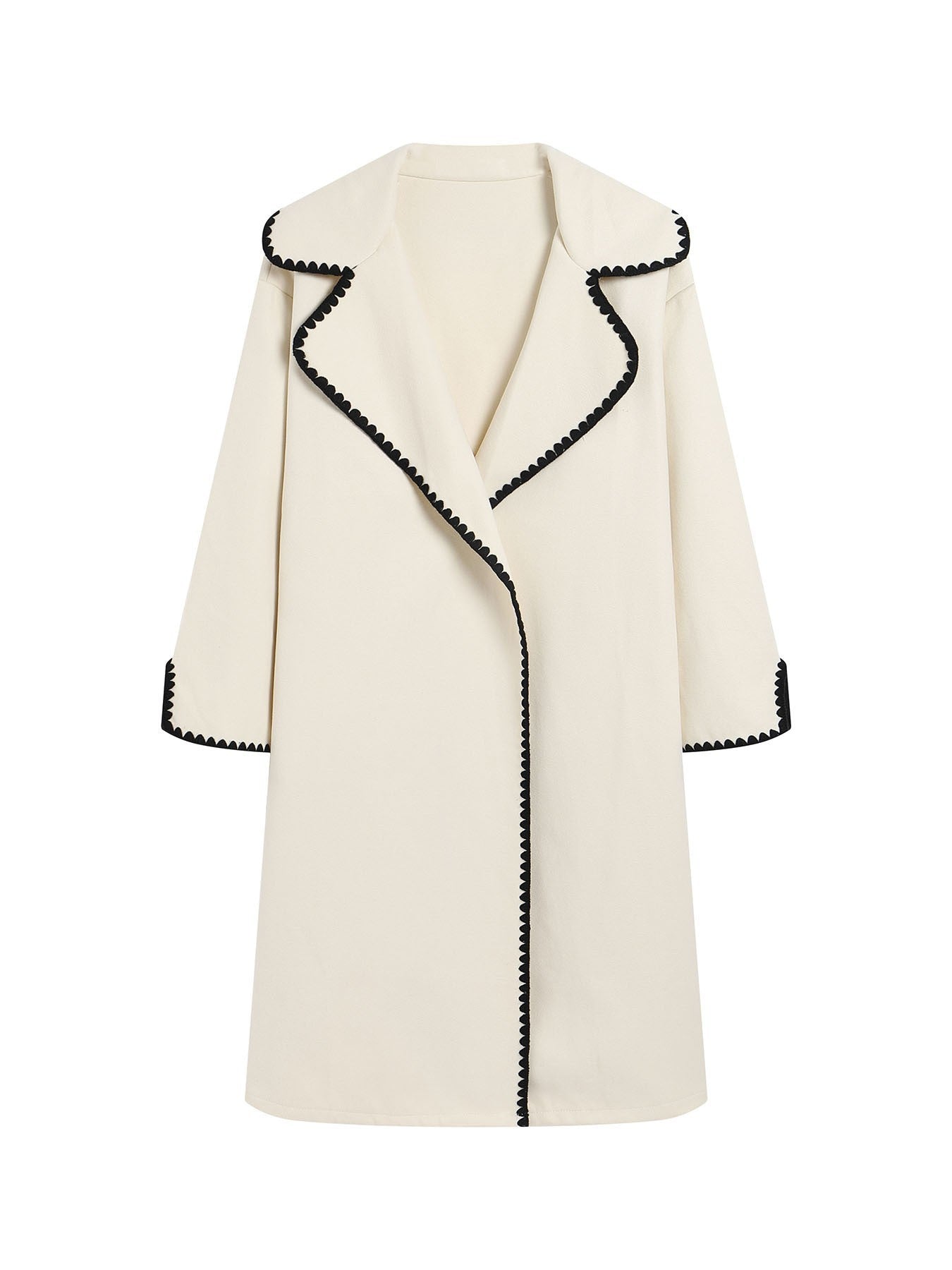 Women’s Windbreaker Jacket – Oversized Fit – Wool Feel – Lapel – Shell Embroidery