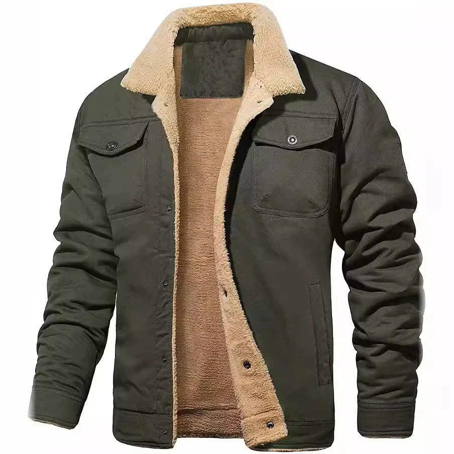 Men’s Utility Jacket – Relaxed Fit – Sherpa Lined – Snap Button Front – Chest Pockets