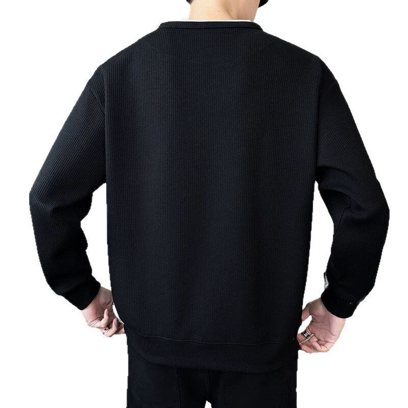 Men’s Sweatshirt – Relaxed Fit – Waffle Knit – Layered V-Notch Collar – Ribbed Trim