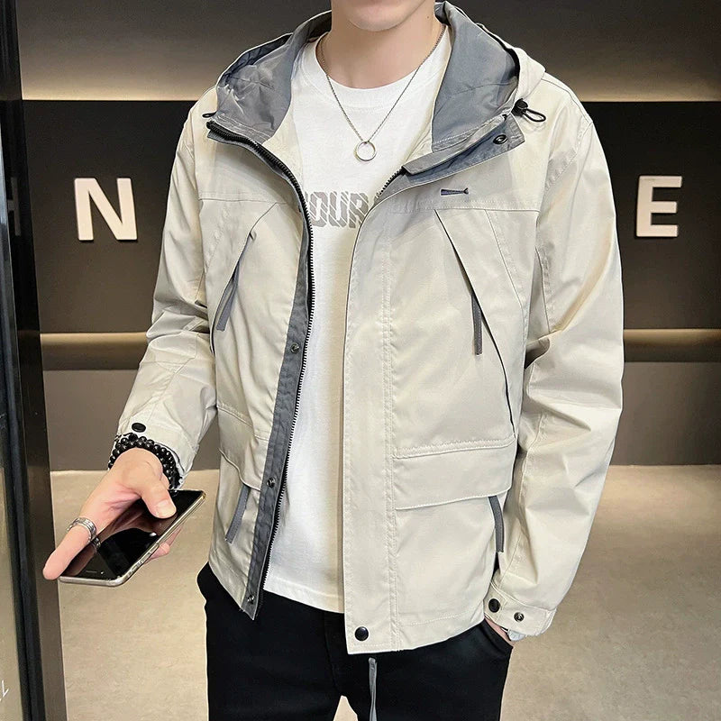 Men’s Lightweight Jacket – Regular Fit – Hooded – Full-Zip – Snap Front – Multi-Pocket