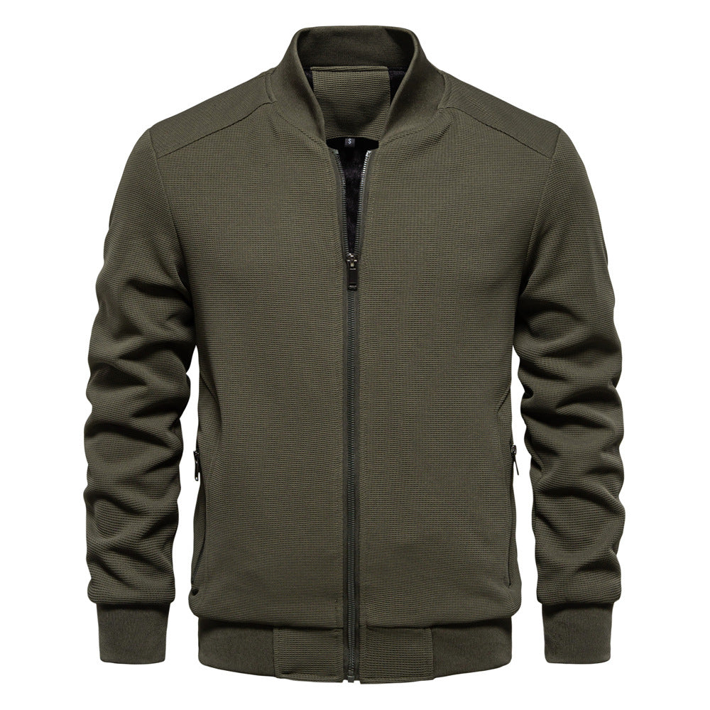 Men’s Bomber Jacket – Slim Fit – Textured Fabric – Zippered Pockets – Ribbed Trim