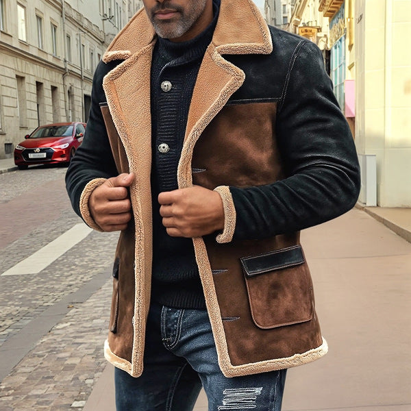 Men’s Casual Jacket – Faux Suede – Shearling Trim – Structured Fit – Notched Lapel