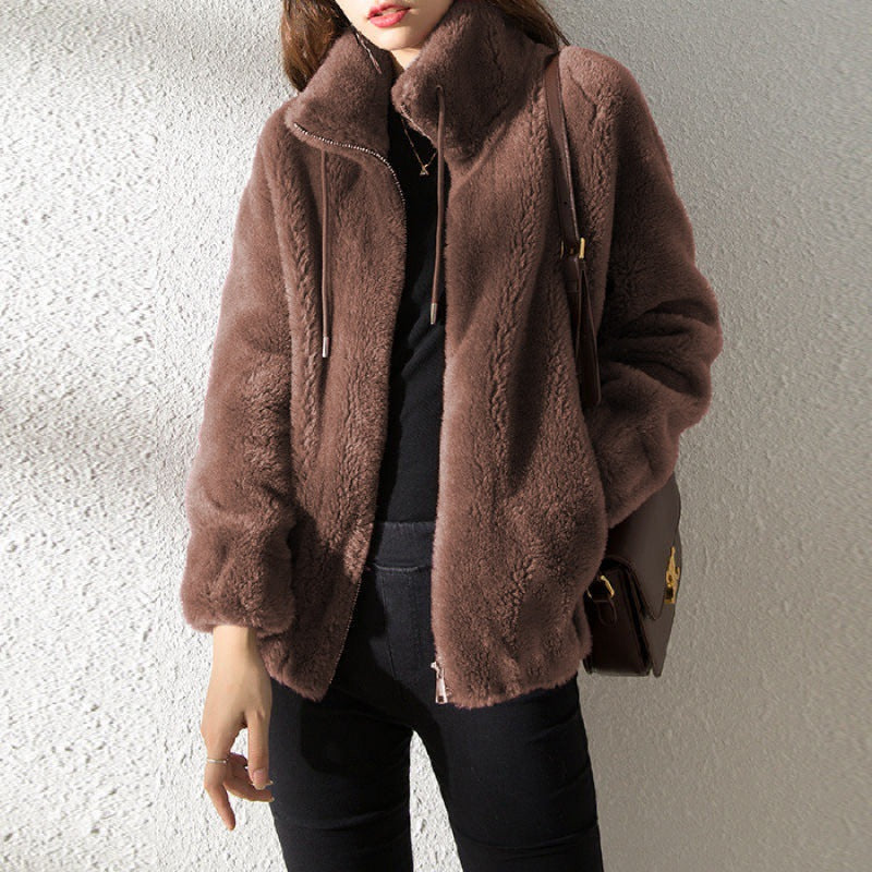 Women’s Jacket – Plush Fleece – Relaxed Fit – Zip Front – Stand Collar – Side Pockets