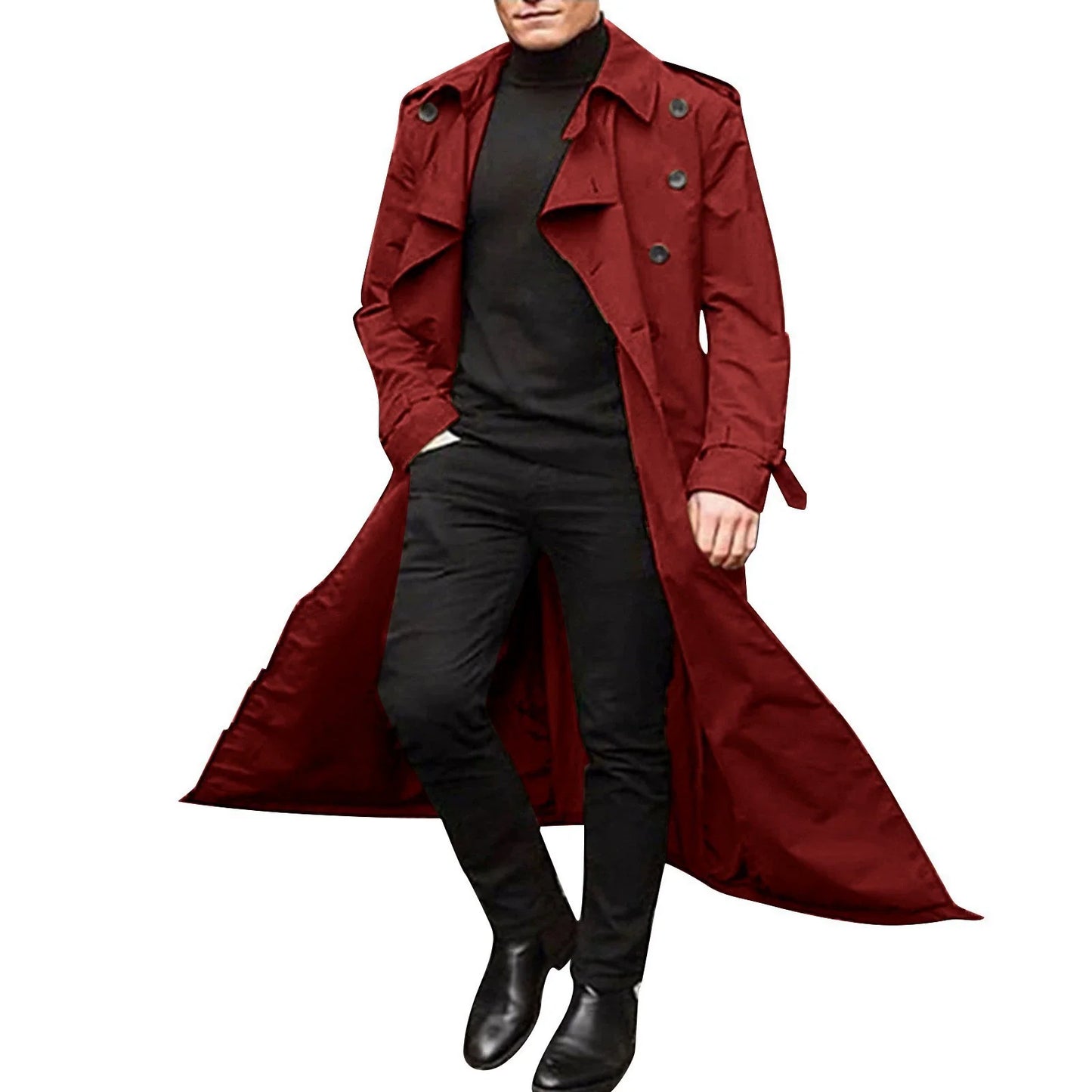Men’s Trench Coat – Tailored Fit – Double-Breasted – Notched Lapels – Epaulettes