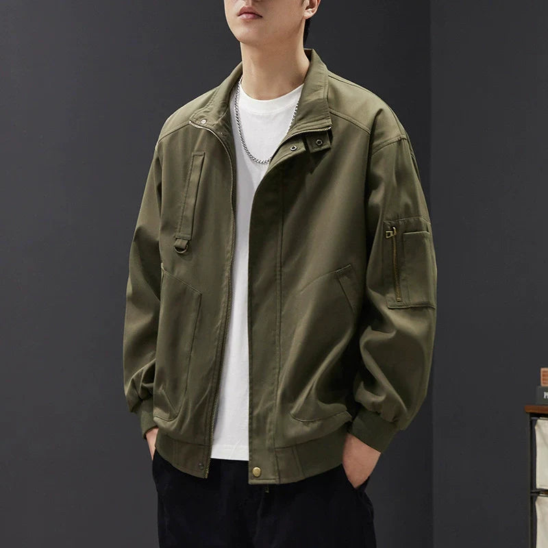 Men’s Bomber Jacket – Relaxed Fit – Cotton Blend – Stand Collar – Utility Pockets