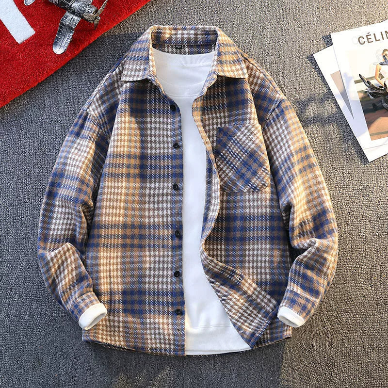 Men’s Long Sleeve Shirt – Relaxed Fit – Flannel Texture – Button Front Plaid Layering