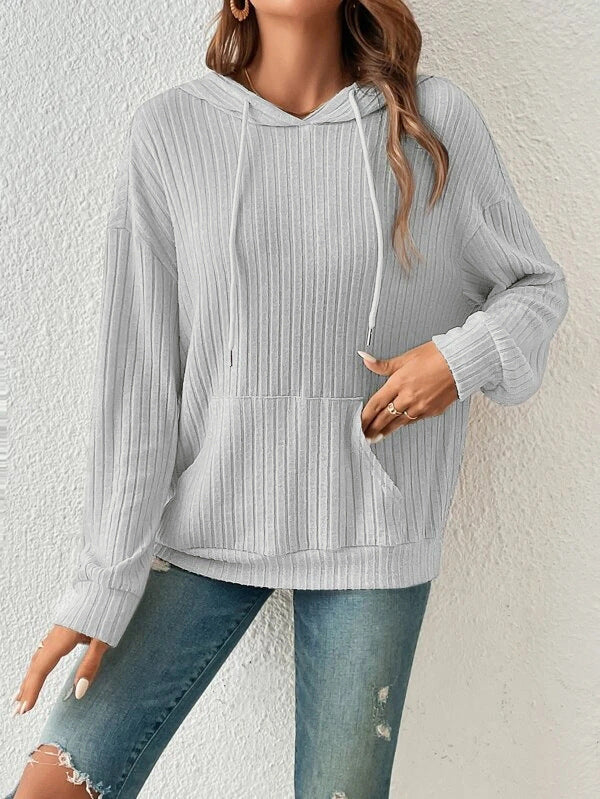 Women’s Hooded Sweater – Relaxed Fit – Rib Knit – Kangaroo Pocket – Drawstring Hood