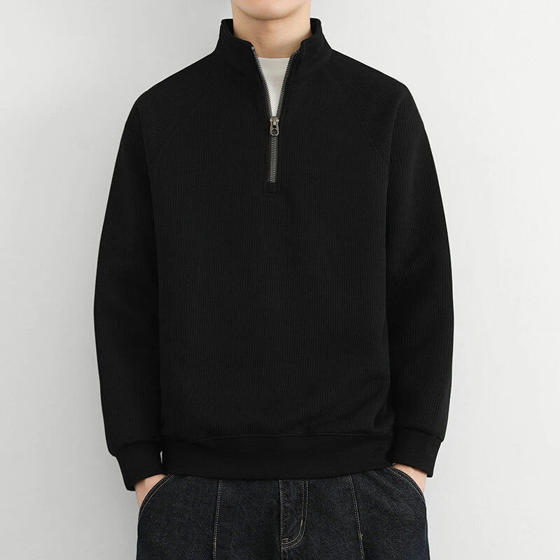Men’s Half-Zip Sweatshirt – Ribbed Knit – Relaxed Fit – Stand Collar – Raglan Sleeve