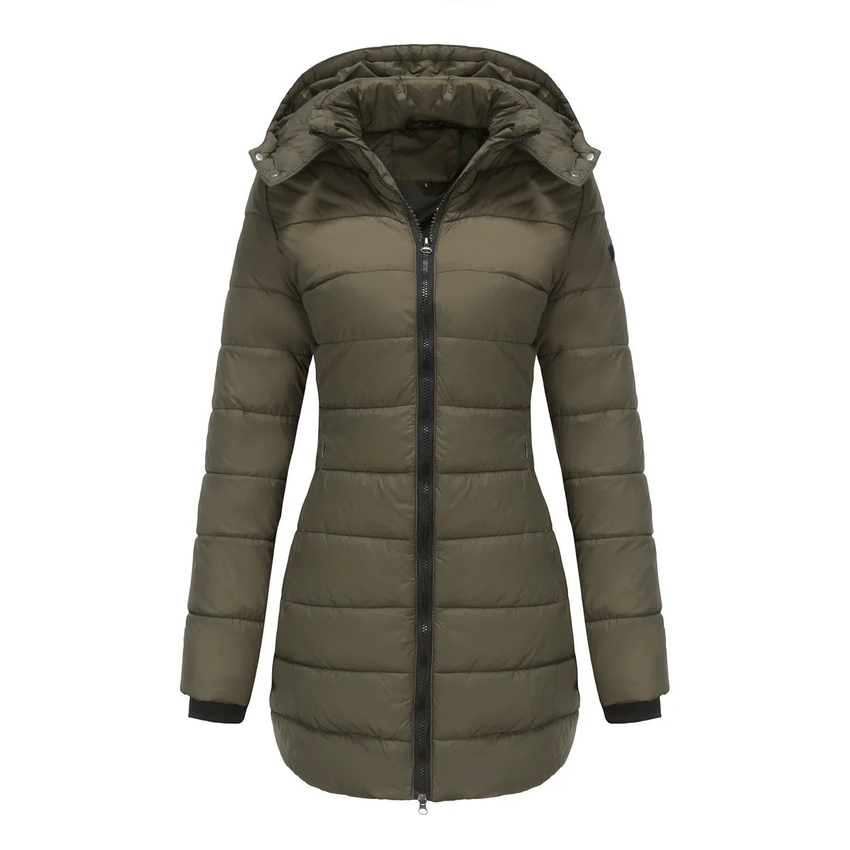 Women’s Puffer Jacket – Quilted Insulation – Detachable Hood – Mid-Length Fit