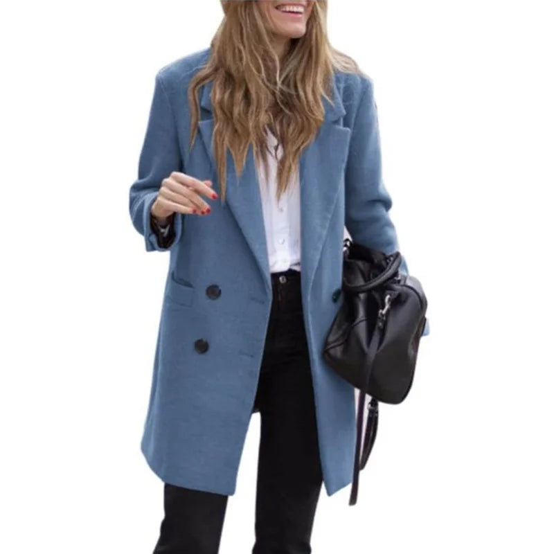 Women’s Trench Coat – Tailored Fit – Wool Blend – Double-Breasted – Mid-Thigh Length