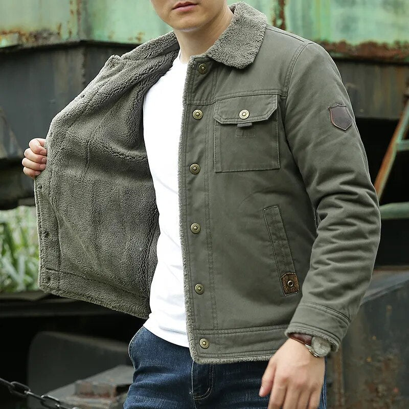Men’s Jacket – Classic Fit – Shearling Collar – Button Front – Breathable Cotton Blend